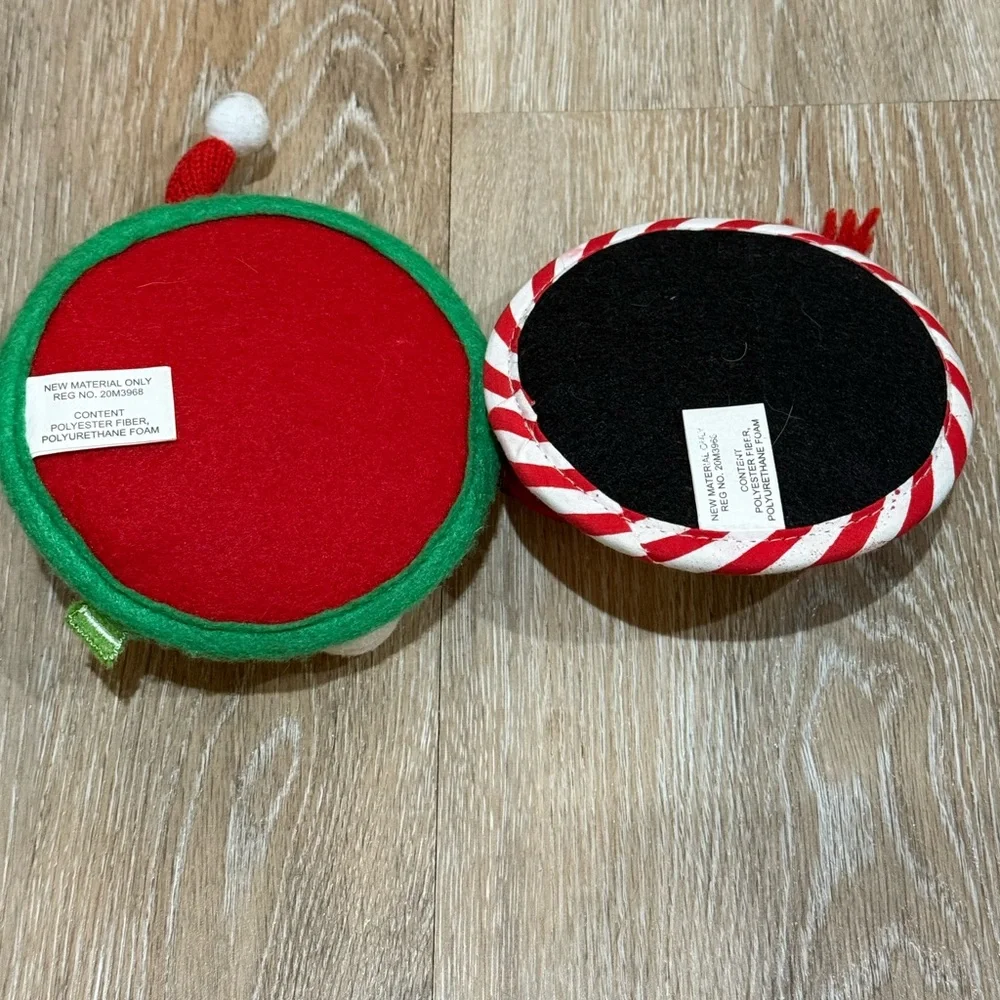 Vintage Pier 1 Cloth Santa Penguin Wine Glass Base Coasters 2pc Set